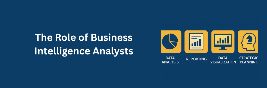 Infographic with icons showing interactive dashboards, data visualization, automation, and security as features of business intelligence reporting tools.