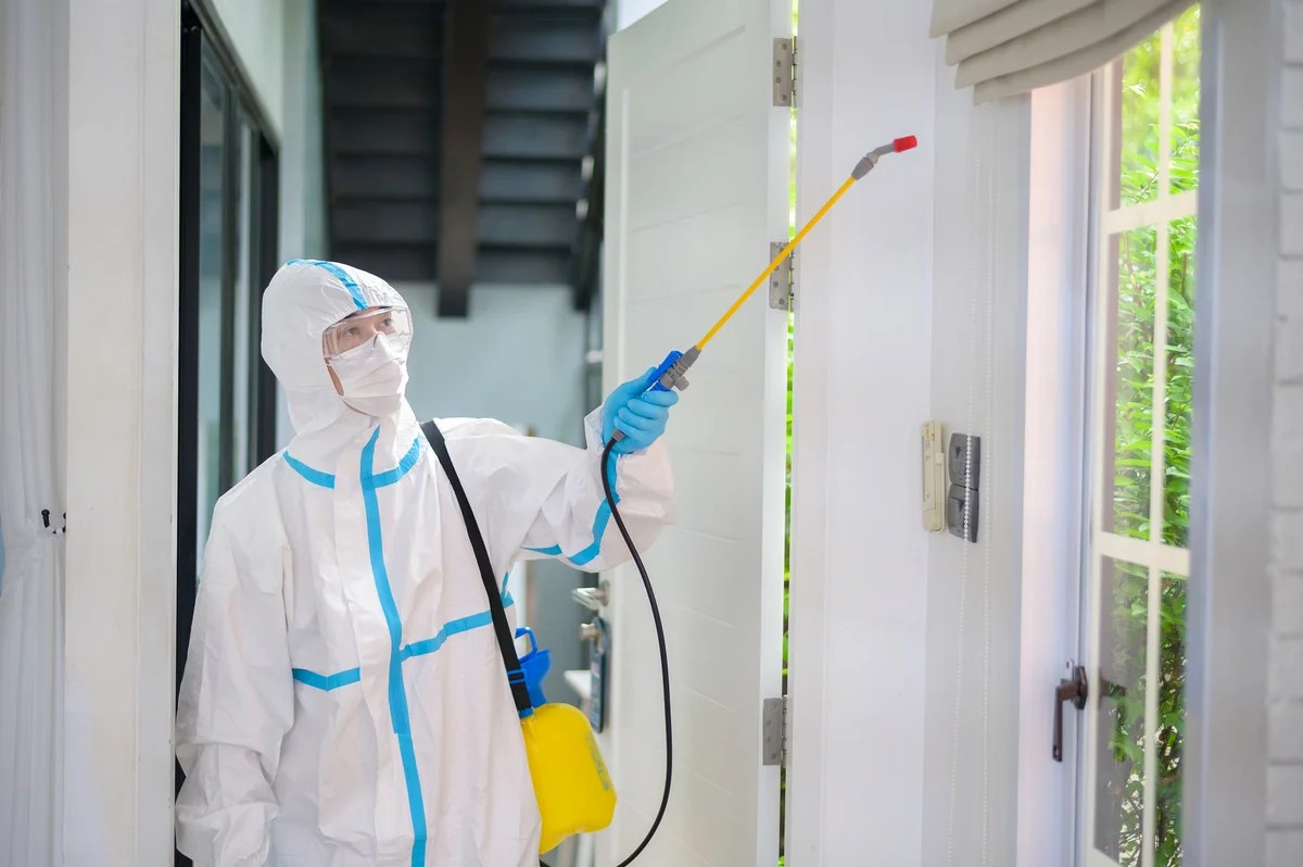 man doing pest spray in home