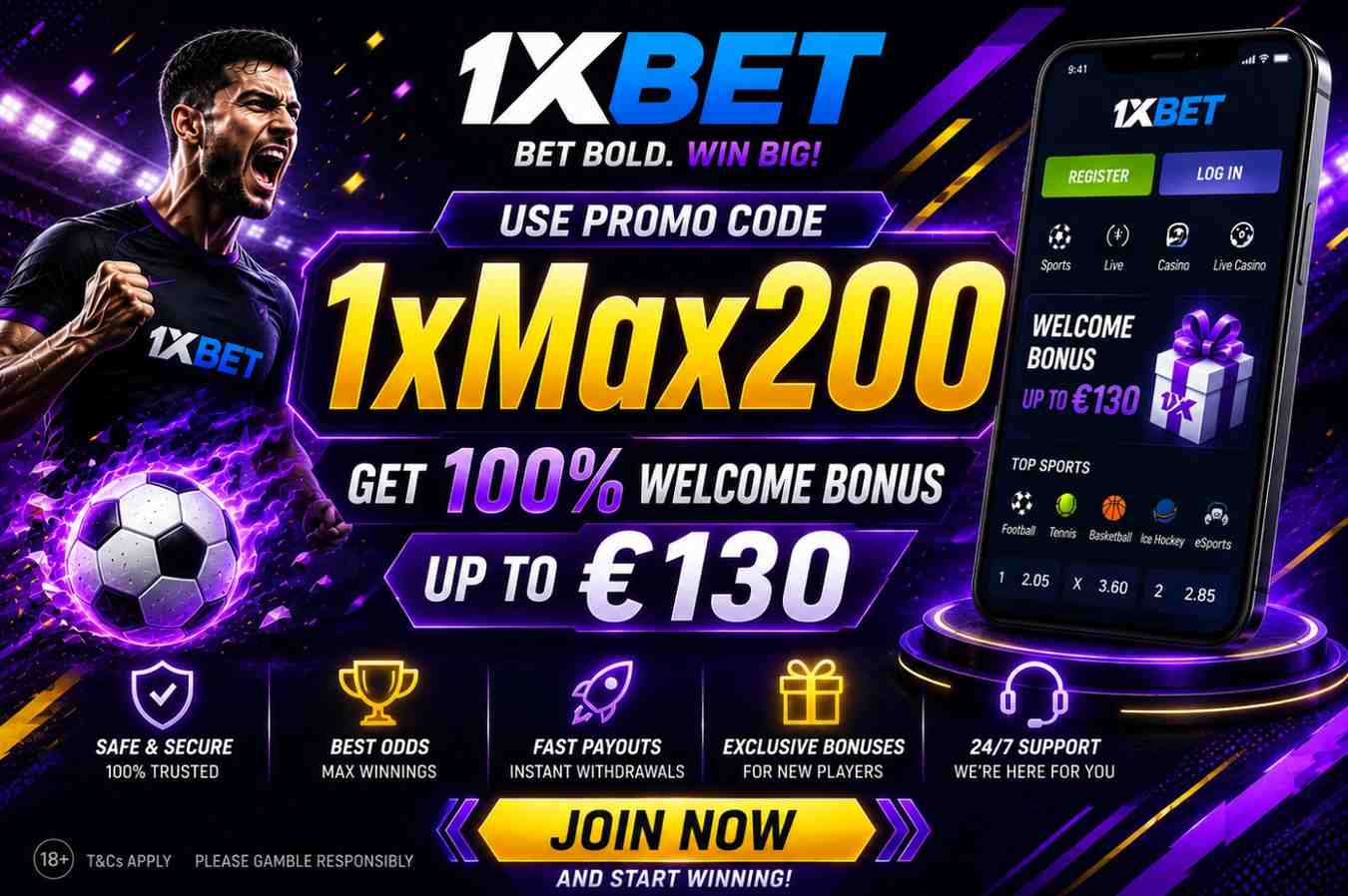 1 X Bet Free Promo Code 2026: 1X200GIFT – €130 Deal