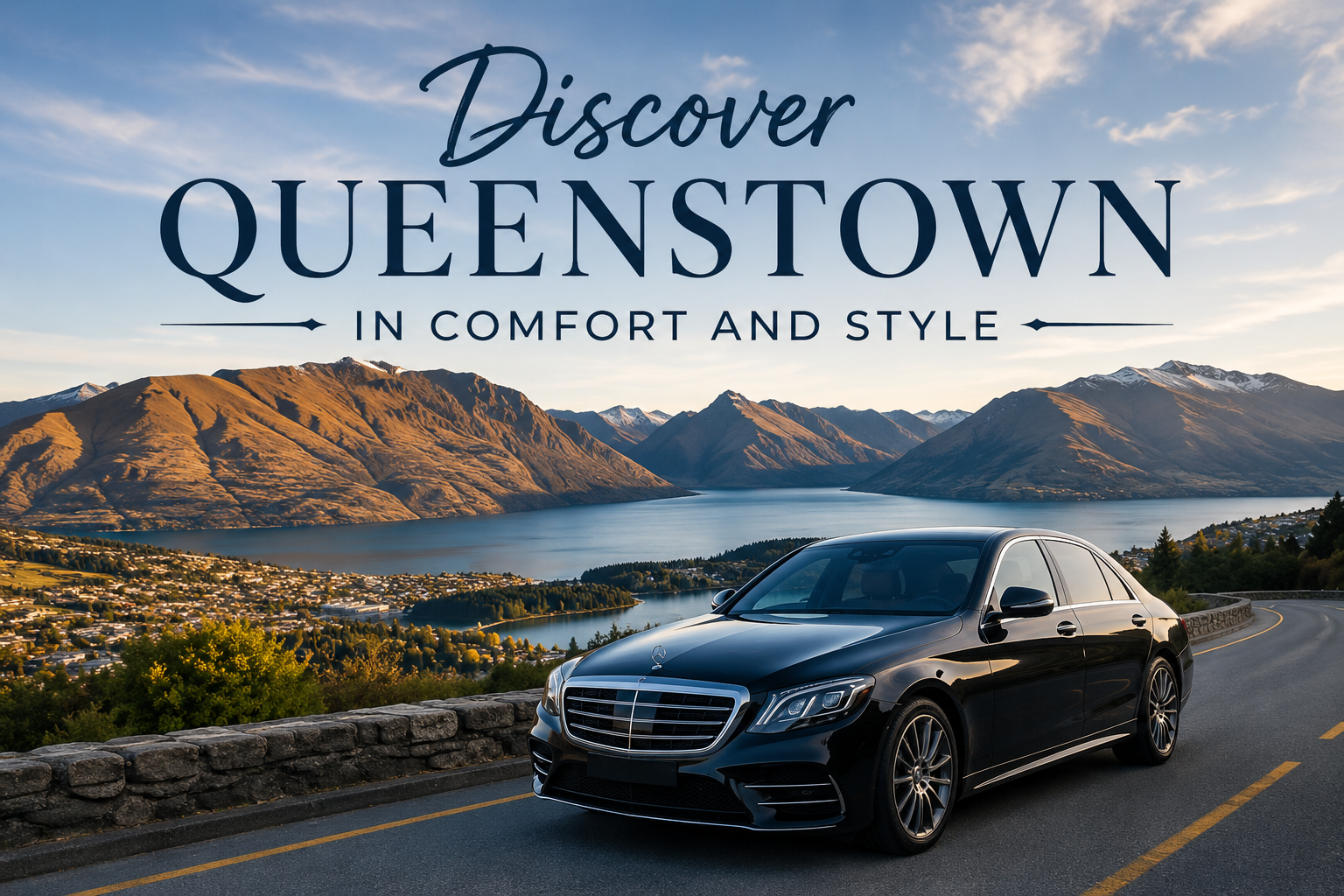 Luxury Queenstown private driver and chauffeur car service with scenic mountain and lake views in Queenstown, New Zealand.