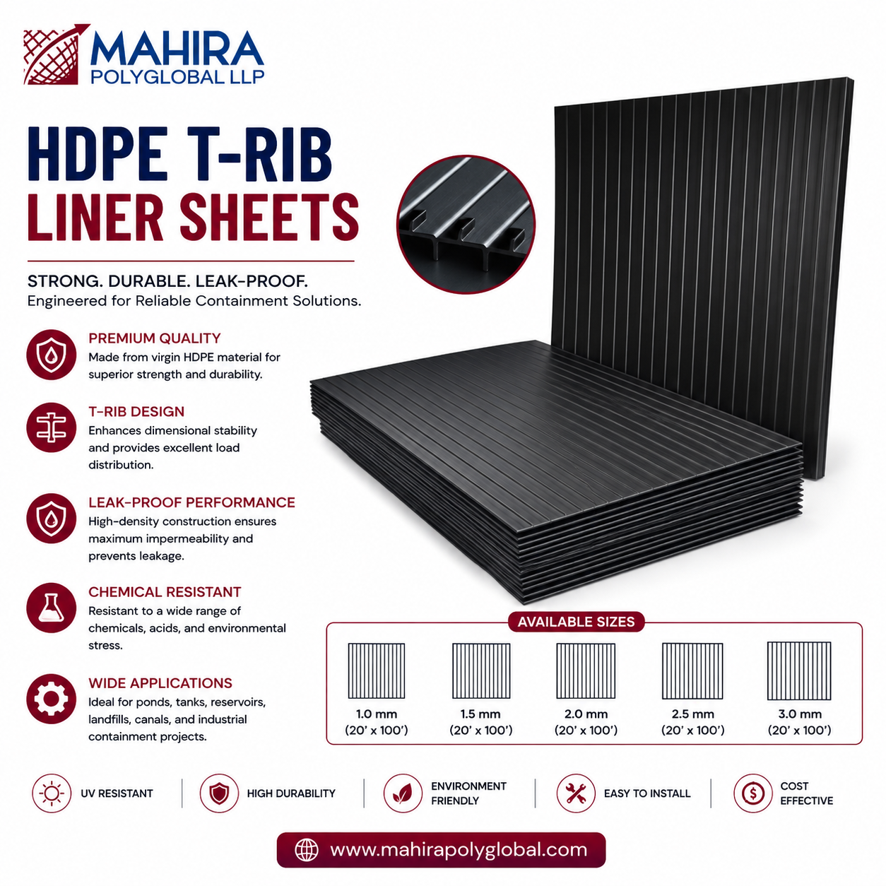 HDPE T-Rib Liner Sheets for Water Treatment and Industrial Applications