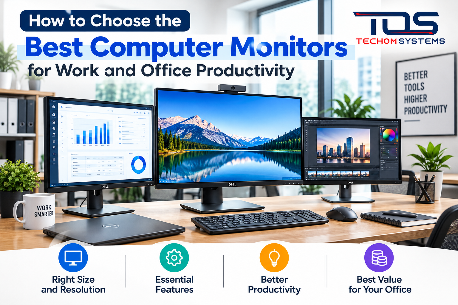 Office computer monitors for business productivity and modern workplace setups