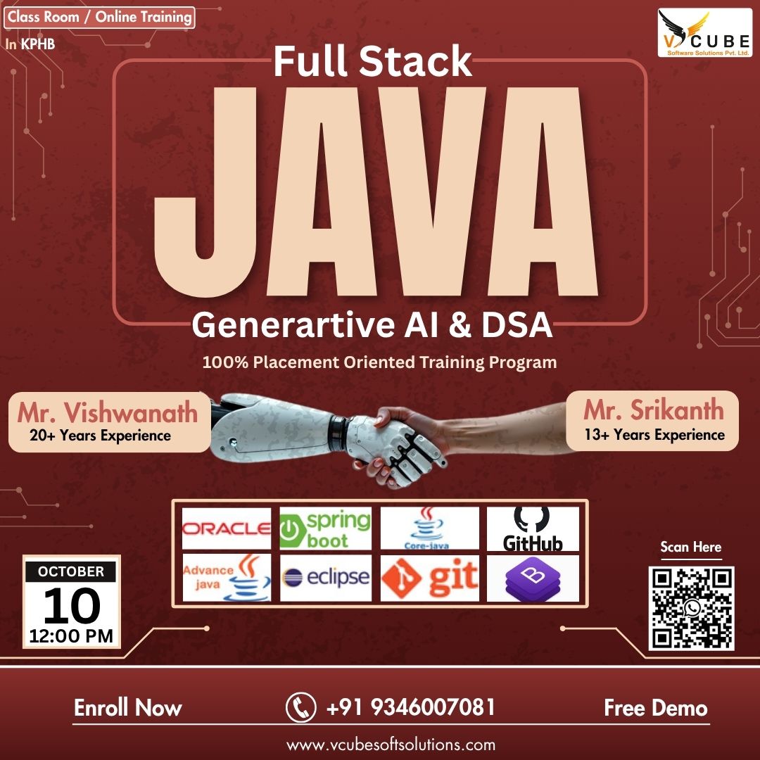 Explore Java full stack development, Core Java, Spring Boot, databases, frontend skills, practical projects, and career preparation with V Cube in Hyderabad